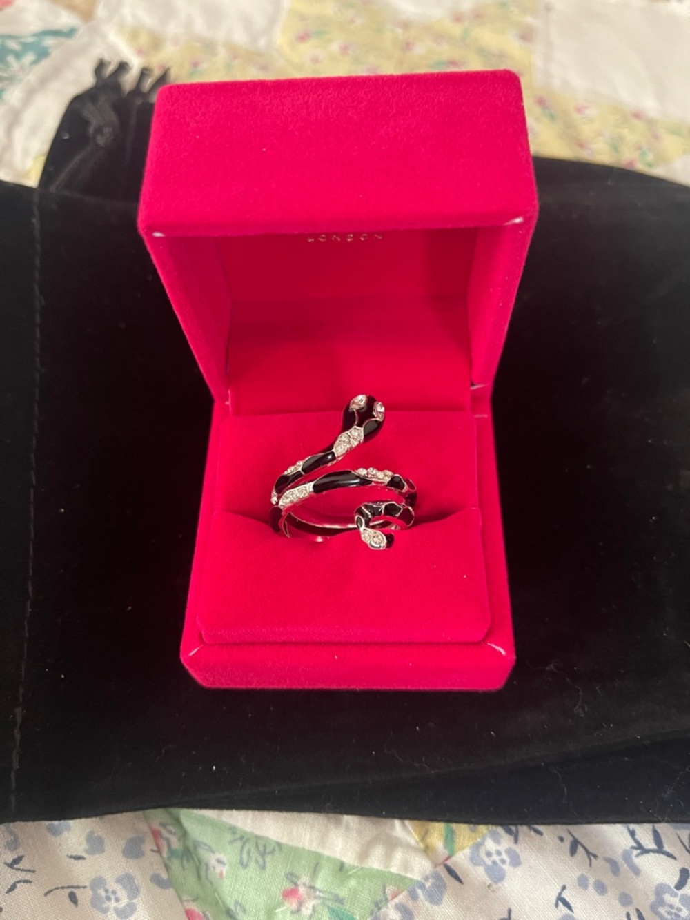 Black Snake Wrap Ring with Crystal Accents